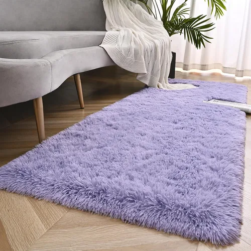 Miniatura 6 de Alfombras de pasillo color lavanda para dormitorio, sala de estar, 2 x 6 pies, alfombras de noche esponjosas, alfombra suave y lanuda para A-Violeta