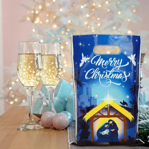 Miniatura 6 de Whaline 72 bolsas de regalo de fiesta de Navidad, bolsas de golosinas de plástico para regalos de fiesta de Navidad, suministros de envoltura