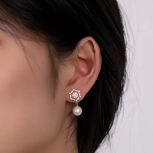 Miniatura 2 de 925 Sterling Silver Freshwater Real Pearl Drop Dangle Earrings Quality Pearl Hoop Earrings for Women