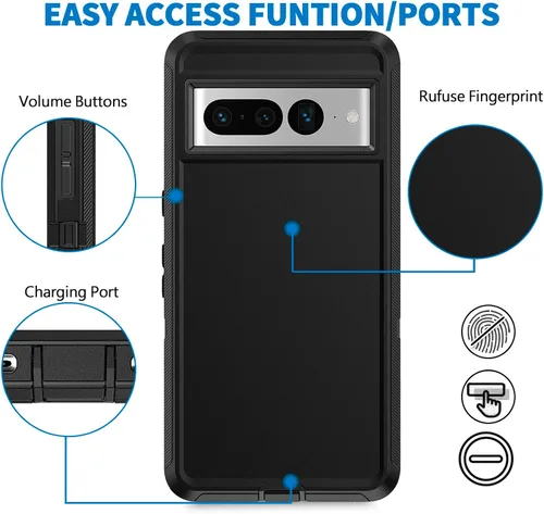 Miniatura 5 de Defender Funda para Google Pixel 7 Pro 5G, resistente a prueba de golpes, a prueba de polvo, 3 en 1, funda protectora resistente para Pixel 7 Pro 5G