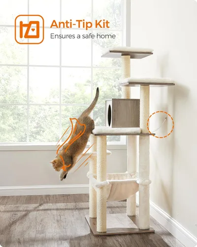 Miniatura 9 de Feandrea Árbol para gatos, torre moderna para gatos de 56.3 pulgadas, condominio de felpa de varios niveles con postes rascadores, hamaca, cojín