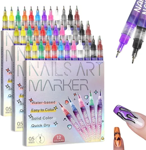 Miniatura 8 de Drkicsy Juego de 12 pinceles para arte de uñas, marcadores de uñas DIY para niños y adultos, pinceles de esmalte de 0.5mm de punta fina