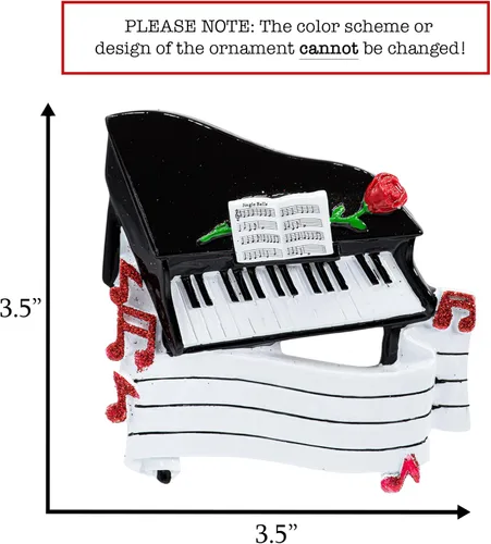 Miniatura 3 de Adorno navideño personalizado de instrumento musical de piano 2025 – Personalización gratuita Piano con notas de purpurina roja y rosa para árbol