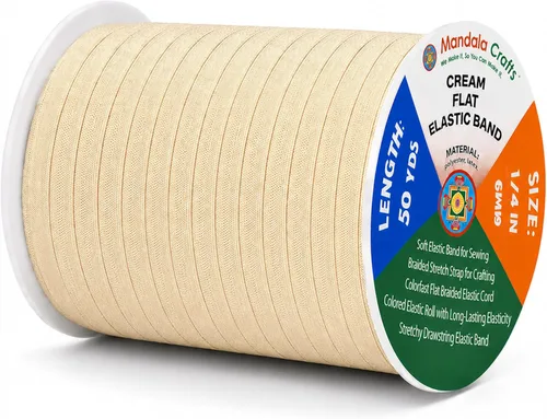 Miniatura 230 de Mandala Crafts - Rollo de cordón elástico plano para costura y manualidades Blanco