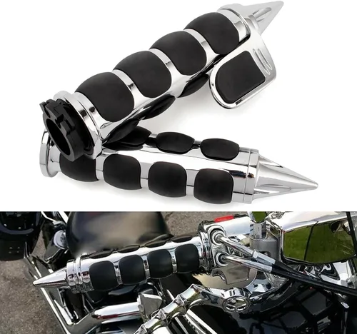 Miniatura 10 de Motocicleta 1 "mano apretones extremo barra manillar Spike cromo negro aluminio caucho