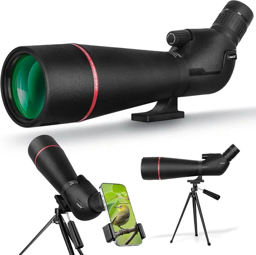 25–75x80 HD Spotting Scope for Bird Watching & Target Shooting, BAK4 Prism Angled Spotter Scope with Tripod & iPhone Adapter, Waterproof Fogproof