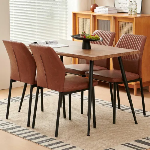 Miniatura 37 de Juego de 4 sillas de comedor de piel sintética marrón, cómodas sillas de cocina tapizadas sin brazos con patas de metal negro para sala de estar