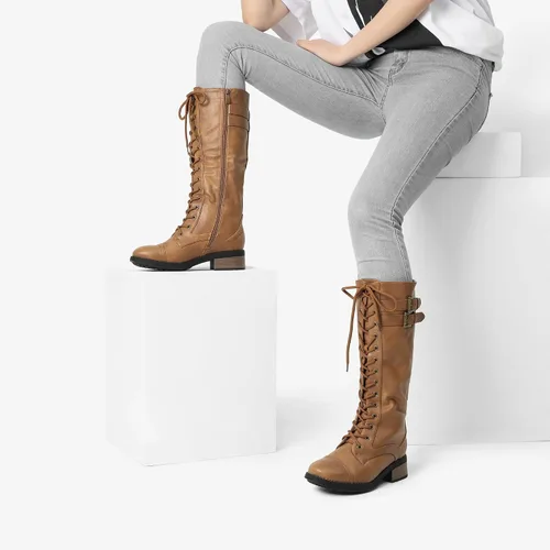 Miniatura 9 de DREAM PAIRS - Botas de poliuretano a la rodilla para mujer, estilo de equitación o combate