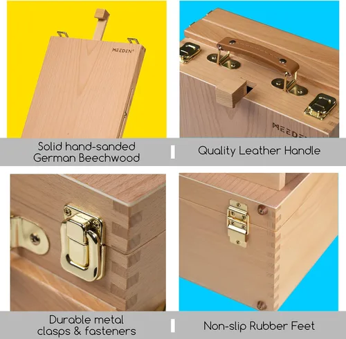 Miniatura 3 de MEEDEN Caja de bocetos de caballete de mesa grande, caja de caballete de escritorio de madera de haya maciza ajustable, caballete de viaje