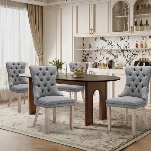 Miniatura 128 de Juego de 4 Sillas de Comedor de Terciopelo Tapizadas con Capitoné, Sillas Laterales de Cocina con Ribete de Tachuelas y Patas Chapadas en Oro