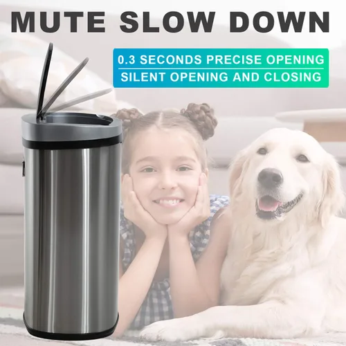 Miniatura 3 de HCY Basurero de cocina automático de 13 galones de acero inoxidable con tapa, inteligente para cocina, oficina, sala de estar, baño (plateado)