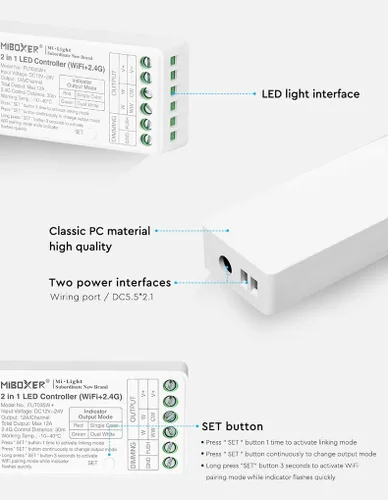 Miniatura 6 de LGIDTECH FUT035W+ Miboxer 2 en 1 controlador de tira LED WiFi+2.4G, control de aplicación para teléfono inteligente directamente, compatible