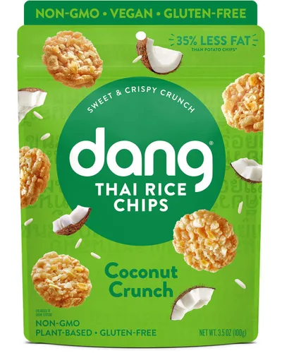 Miniatura 9 de Dang Chips de arroz tailandés Original Paquete de 12 Hojuelas de arroz veganas, sin gluten, sin OMG, aperitivos saludables hechos