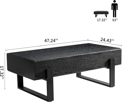 Miniatura 3 de LKTART Mesa de centro rectangular de 47 pulgadas para sala de estar, superficie con patrón de mármol, patas de metal estables para mesa de té