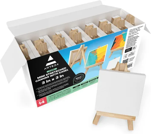 Miniatura 17 de ARTEZA Lienzo estirado, 8 x 8 pulgadas, paquete de 12, lienzo cuadrado blanco en blanco para pintura para pinturas acrílicas, al óleo y gouache