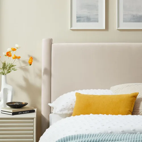Miniatura 4 de Modway Rael - Cabecero tapizado para cama individual con pilares en Alabastro – Cabecero de terciopelo – Cabecero de terciopelo de terciopelo