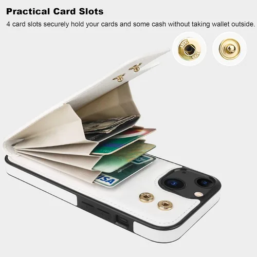 Miniatura 4 de Folosu Compatible con iPhone 13 Funda cartera con tarjetero con rotación de 360°, soporte de anillo de dedo con función atril, bloqueo RFID, piel