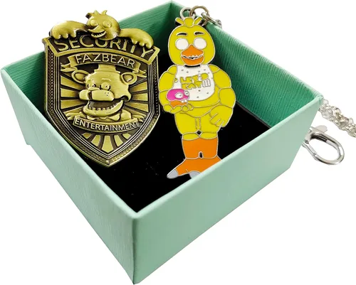 Miniatura 5 de FNAF - Insignia de seguridad de metal, collar con colgante de Freddy Fazbear, Chica, Bonnie, Freddy Cosplay, alfileres e insignias de seguridad