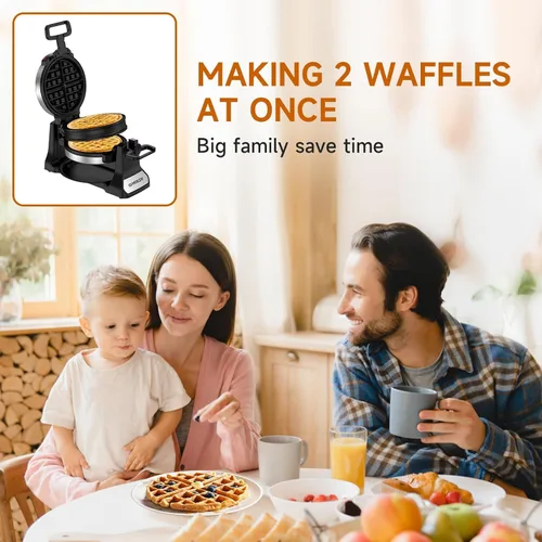 Miniatura 9 de Waflera, Waflera Belga Doble con Giro de 180°, Plancha para Wafles de 1400W para 8 Rebanadas, Placas Giratorias y Antiadherentes con Bandeja