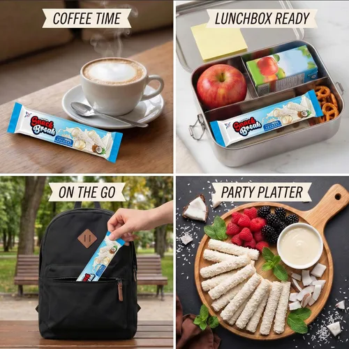 Miniatura 6 de Snack Break Snacks de oblea enrollada de coco con relleno cremoso de coco, bocadillos de oblea envueltos individualmente, (paquete de 24)