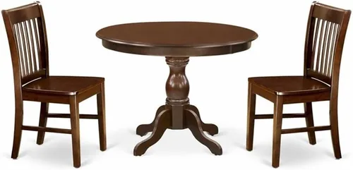 Miniatura 10 de East West Furniture HBNF3-LWH-W - Juego de muebles de comedor de 3 piezas que contiene una mesa de cocina redonda con pedestal y 2 sillas
