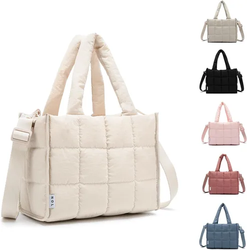 NOL Natural Organic Lifestyle Bolsa de almuerzo de nailon para mujer con aislamiento acolchado, bolsa de mano hinchable y aislada para mujer, caja