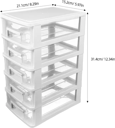 Miniatura 3 de Healeved Organizador de almacenamiento de escritorio de 5 cajones de plástico transparente pequeño cajón unidad de almacenamiento de escritorio