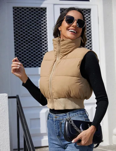 Miniatura 4 de Dqbeng Chaleco acolchado de moda para mujer, con cremallera completa, sin mangas, con relleno