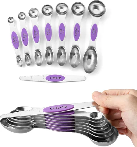 Miniatura 32 de Spring Chef Juego de 8 cucharas magnéticas de medición de acero inoxidable con nivelador, juego de cucharaditas y cucharas de mesa de doble cara