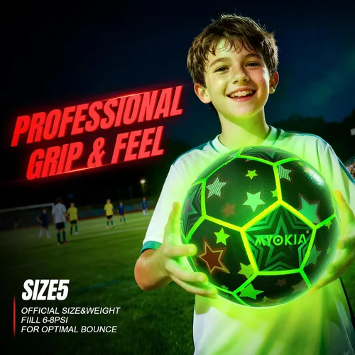 Miniatura 5 de Balón de fútbol iluminado que brilla en la oscuridad, tamaño 5, regalos deportivos para interiores y exteriores, ideas de cumpleaños para niños de 3