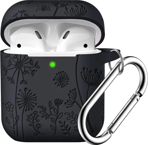 Miniatura 23 de Lerobo Funda protectora completa para AirPods de 2ª y 1ª generación, con grabado de flores, compatible con Apple AirPod, funda de carga con llavero