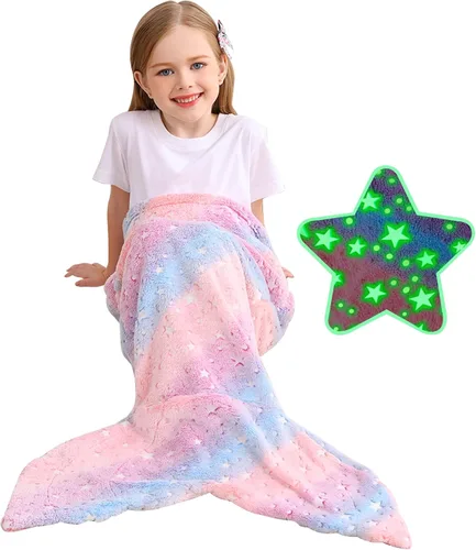 Miniatura 15 de Viviland Manta de cola de sirena – Manta de felpa de sirena para niñas, para todas las estaciones, manta de franela suave para acurrucarse, saco