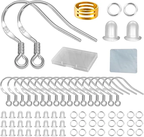 Miniatura 10 de Ganchos para aretes de oro 80 unidades/40 pares, alambres para aretes con gancho de pez, 240 piezas de accesorios de joyería hipoalergénicos con Oro