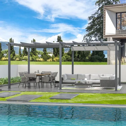 Miniatura 10 de Domi Pergola 10 x 10 pies, pérgolas retráctiles, pérgola con rejilla, pérgolas y cenadores, pérgolas al aire libre, pérgola independiente, toldo
