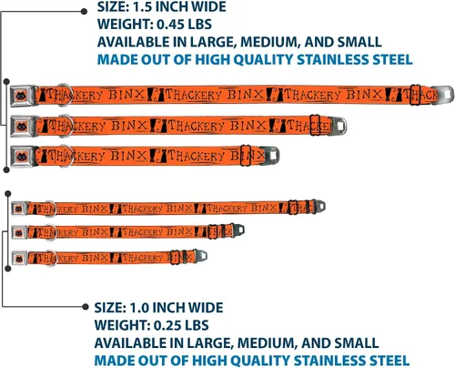 Miniatura 3 de Buckle-Down Collar de perro Hebilla de cinturón de seguridad Hocus Pocus Thackery Binx Cat Silhouette Naranja Negro, 1 pulgada de ancho - Se adapta