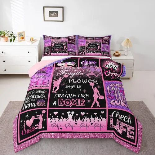 Miniatura 21 de Erosebridal Juego de edredón para niñas de baile, tamaño individual, juego de ropa de cama de ballet con purpurina para niños, adolescentes