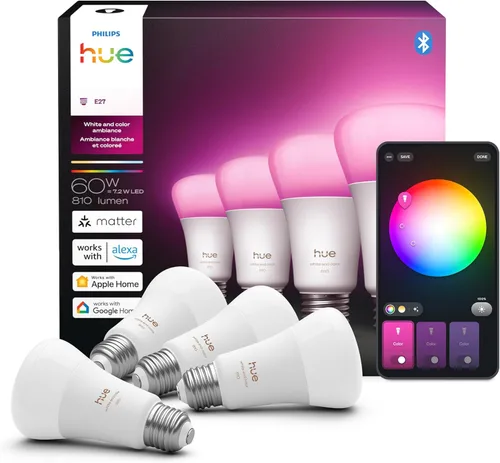 Miniatura 12 de Philips Hue - Paquete de 2 bombillas LED A19, compatibles con Bluetooth y Zigbee (opcional Hue Hub), activadas por voz con Alexa y Google Assistant