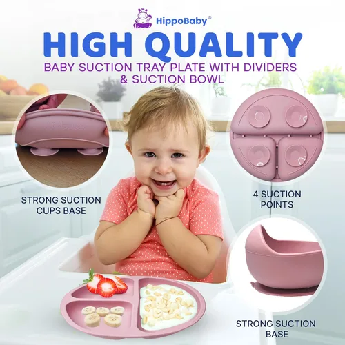Miniatura 4 de HippoBaby Suministros de destete para bebés Juego de alimentación para bebés de silicona de 10 piezas, babero para bebé y niño pequeño, taza