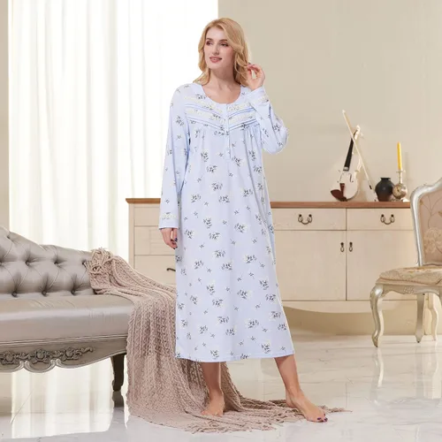 Miniatura 9 de Keyocean. - Camisón largo para mujer, de algodón, suave, ligero, ropa de dormir y de descanso para el verano.