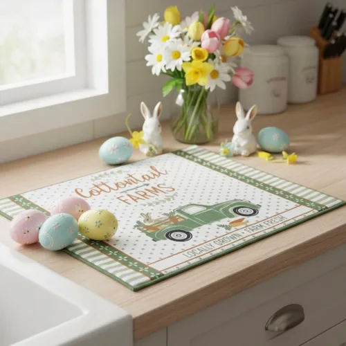 Miniatura 4 de Alfombra de secado de platos de primavera de Pascua: Camión de granja de zanahoria de cola de algodón y conejo (granja de conejo)