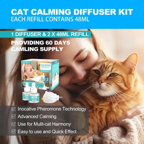 Miniatura 2 de Difusor calmante para gatos, difusor calmante de feromonas para gatos con 1 difusor + 2 recambios de 1.6 fl oz, kit de difusor de feromonas