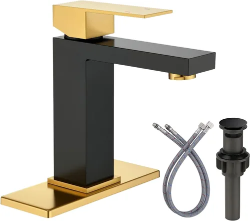 Miniatura 8 de Grifo de baño negro ARCORA Grifo negro mate para lavabo de baño Grifo de baño moderno de un solo agujero con líneas de suministro cUPC y desagüe