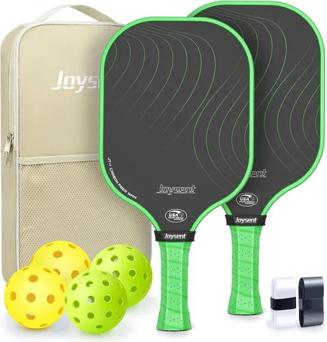 Miniatura 14 de Juego de 2 palas de pickleball aprobadas por USAPA de fibra de carbono con raquetas de pickleball para principiantes, bolas de pepinillo