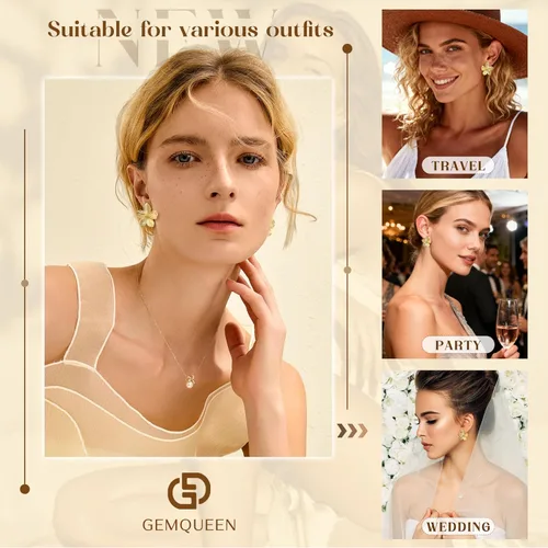 Miniatura 4 de Aretes de plata de ley 925 aretes colgantes chapados en oro de 14 quilates, hipoalergénicos, únicos, grandes, florales, gruesos, joyería para mujer