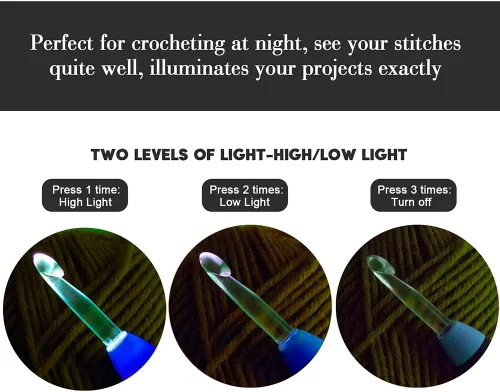 Miniatura 2 de Vidillo Juego de luces de ganchillo con funda, ganchos ergonómicos recargables iluminados, 9 ganchos intercambiables con una funda de ganchillo