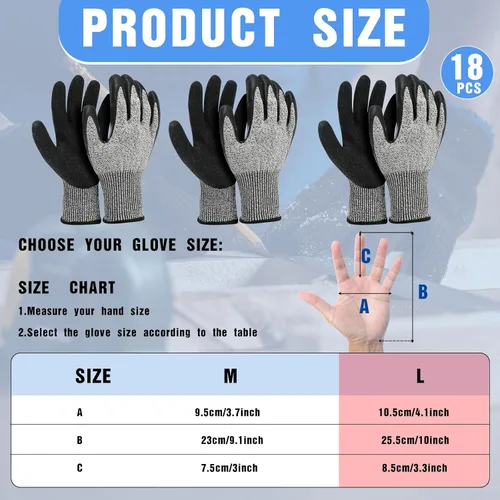 Miniatura 2 de Copkim 18 pares de guantes de nivel 5 resistentes a los cortes, guantes protectores ligeros con revestimiento de poliuretano, accesorios de trabajo