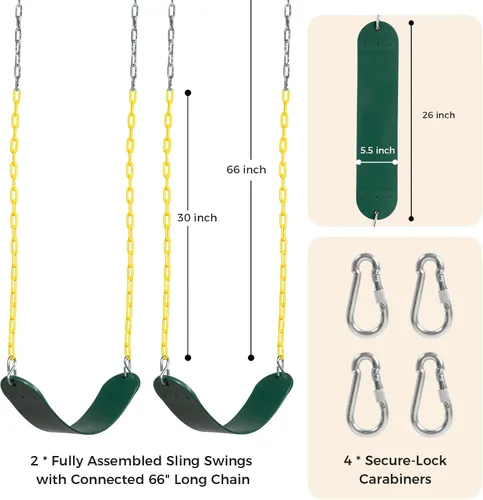 Miniatura 7 de Decorlife Paquete de 2 columpios para exteriores con cadena resistente a la oxidación de 66 pulgadas, accesorios de repuesto para asientos Verde
