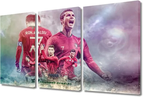Miniatura 29 de TISHIRON CR7 - Póster de Cristiano Ronaldo de 3 piezas, lienzo para pared, cuadros de superestrella de fútbol, arte de pared grande envuelto