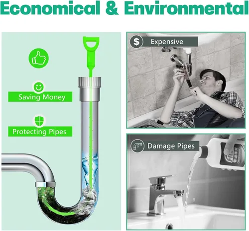 Miniatura 6 de Serpiente Destapacaños para Cabello - Paquete de 3 Herramientas Destapacaños Tipo Serpiente para Ducha y Fregadero con Empaque Exquisito (Verde)