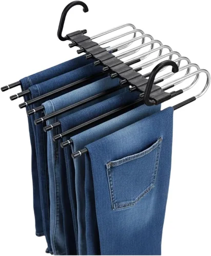 Miniatura 3 de Paquete de 2 perchas plegables de 9 capas para pantalones que ahorran espacio, percha multifuncional para pantalones, percha con agujero para colgar